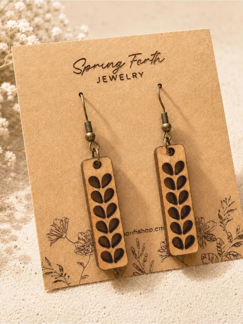 Natural Wood Leaf Dangle Earrings